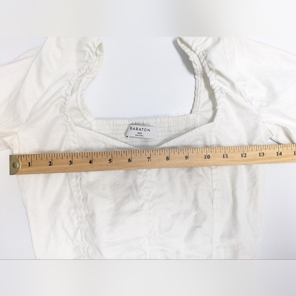 Aritzia Babaton Hadwyn women's crop cream blouse linen and cotton size XXS - Picture 9 of 13